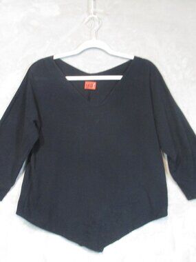Oh My Gauze Top Womens Size 1 S/M Black 100% Cotton 3/4 Sleeve V-Neck Asymmetric